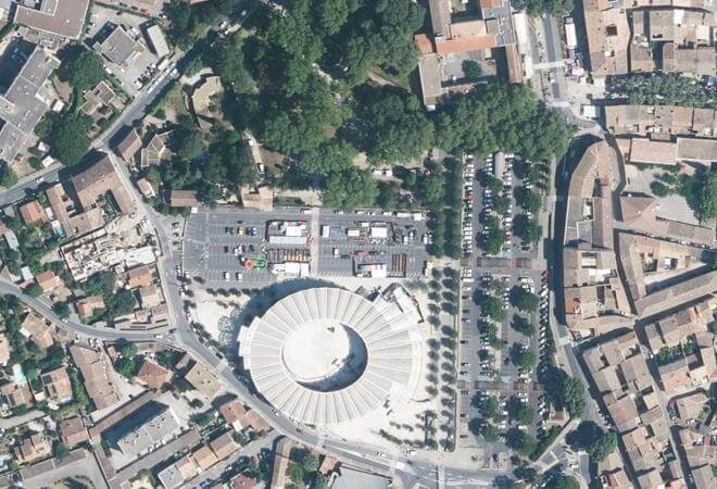 Vue aérienne Grand Marché, Lunel