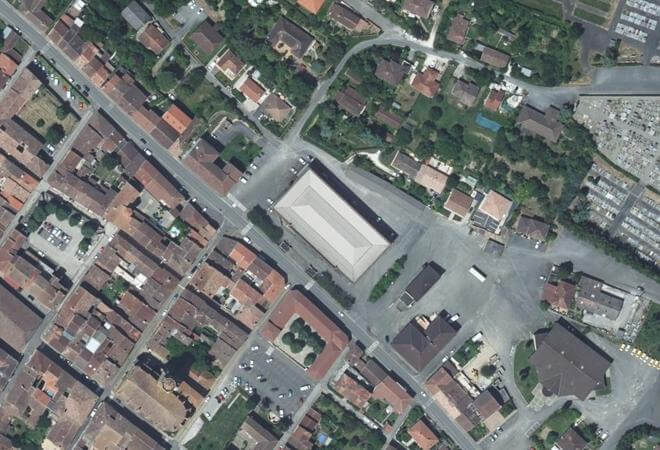 Vue aérienne Halle au Gras, Gimont