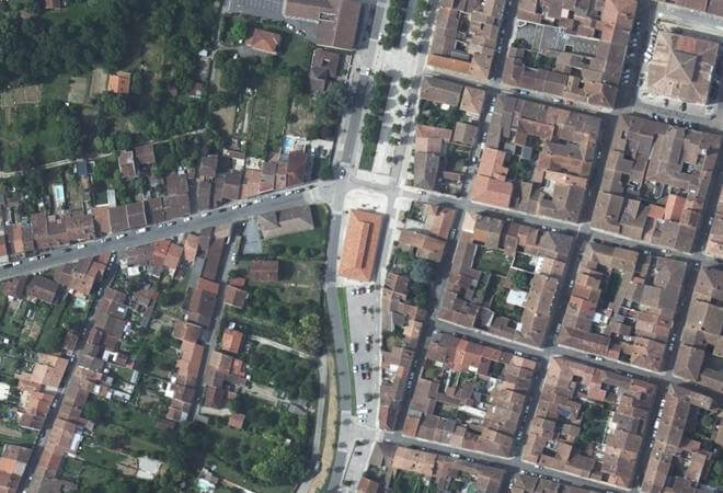 Vue aérienne Halle au Gras, Fleurance