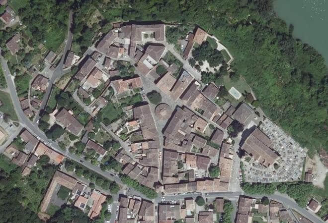 Vue aérienne Halle aux Grains, Auvillar