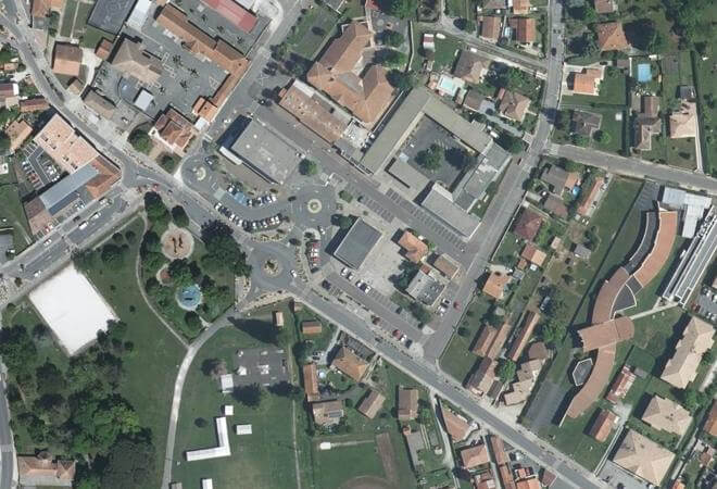 Vue aérienne Halle de Biganos, Biganos