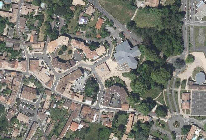 Vue aérienne Halle du marché, Blanquefort