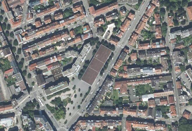 Vue aérienne Halle du marché de Neudorf, Strasbourg