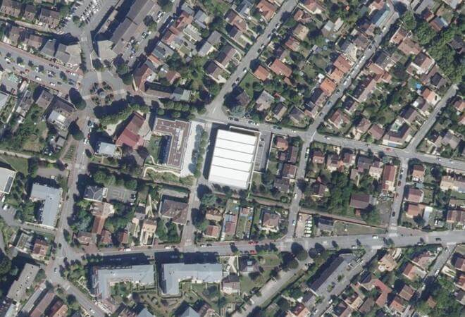 Vue aérienne Halle du marché, Les Clayes-sous-Bois