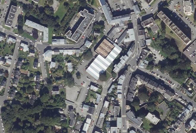 Vue aérienne Halles de Kerinou, Brest