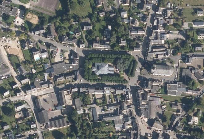 Vue aérienne Halles de La Gacilly, La Gacilly