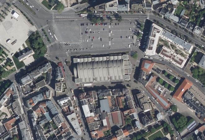 Vue aérienne Halles du Boulingrin, Reims