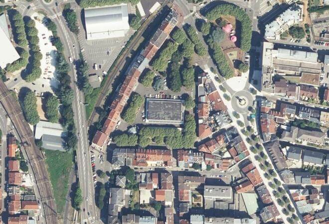 Vue aérienne Halles du marché couvert, Aix-les-Bains