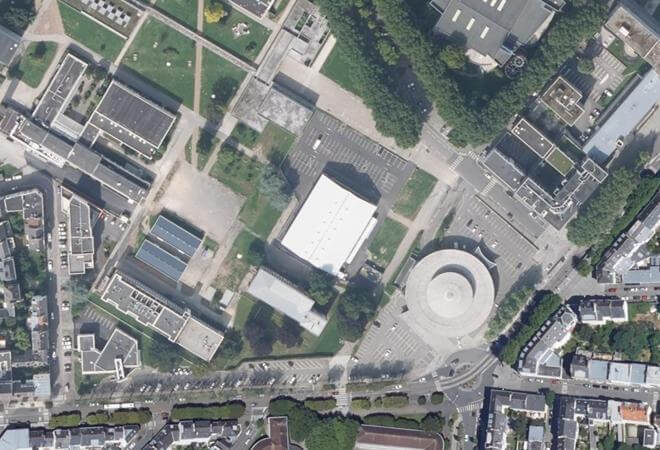 Vue aérienne Halles provisoires de Merville, Lorient
