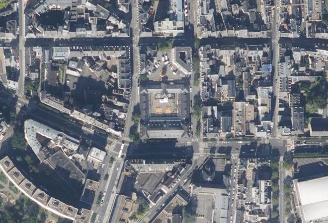 Vue aérienne La Criée, marché central, Rennes
