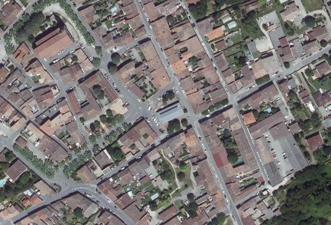 Vue aérienne La Halle, Grisolles
