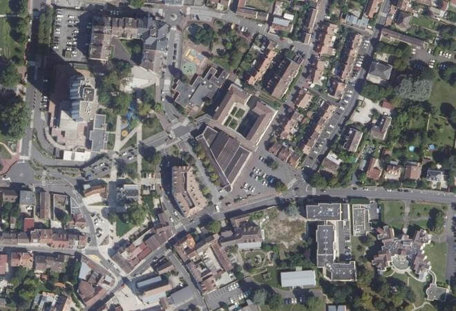 Vue aérienne Le marché couvert, Dammarie-les-Lys