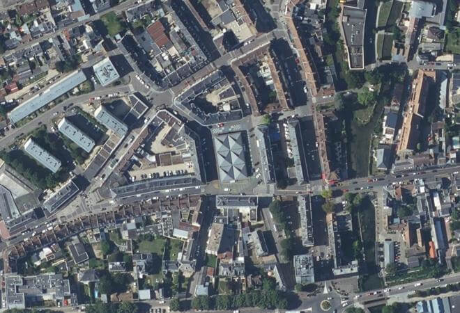 Vue aérienne Les halles, Louviers