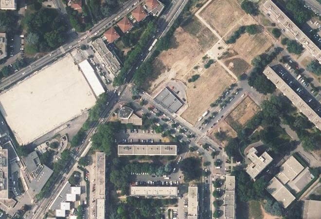 Vue aérienne Marché alimentaire Duchère Sauvegarde, Lyon