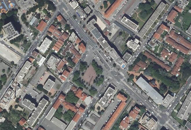 Vue aérienne Marché alimentaire Général André, Lyon