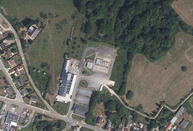 Vue aérienne Marché au Cadrant (bétail), Soligny-la-Trappe