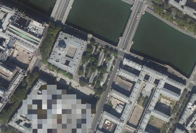 Vue aérienne Marché aux fleurs Reine-Elizabeth-II, Paris