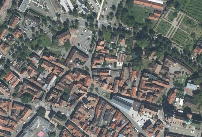 Vue aérienne Marché aux Vins, Sélestat