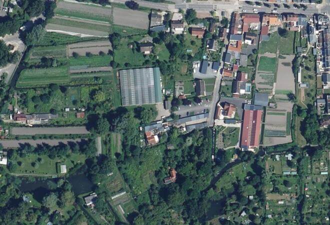 Vue aérienne Marché Bio, Rivery