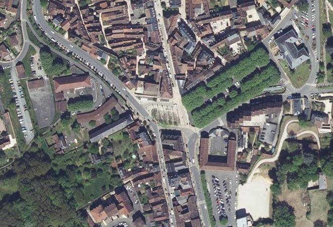 Vue aérienne Marché Bio, Sarlat-la-Canéda