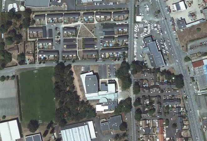 Vue aérienne Marché biologique, Arnage