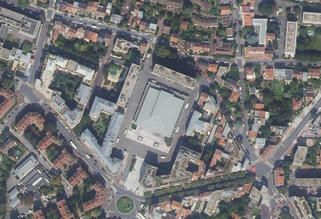 Vue aérienne Marché Couvert Caron Jaurès, Suresnes
