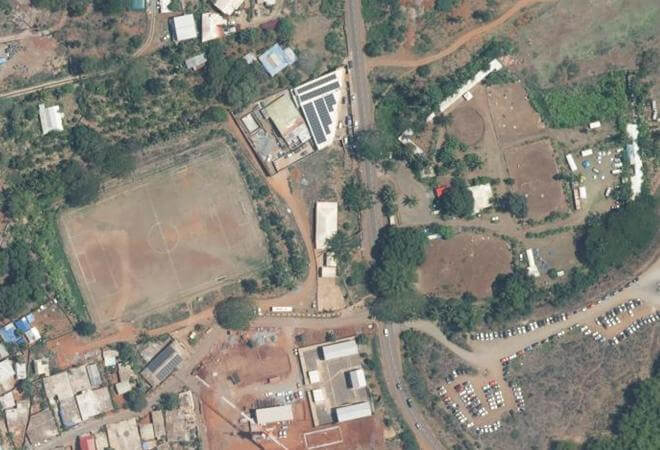 Vue aérienne Marché couvert de Hajangoua, Dembeni