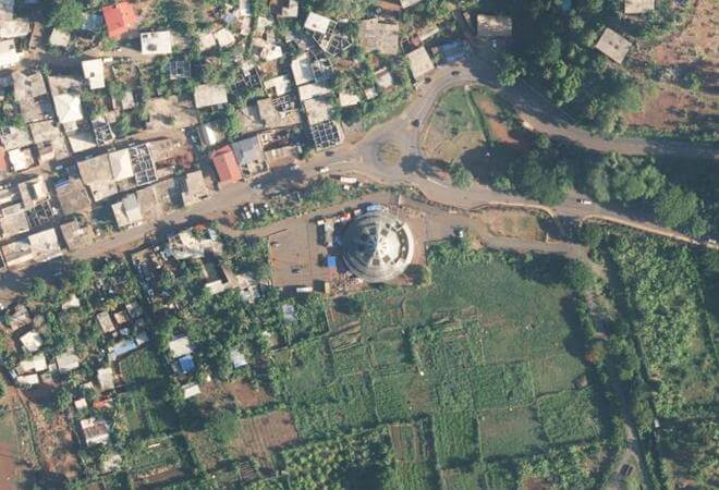Vue aérienne Marché couvert de Tsararano, Dembeni