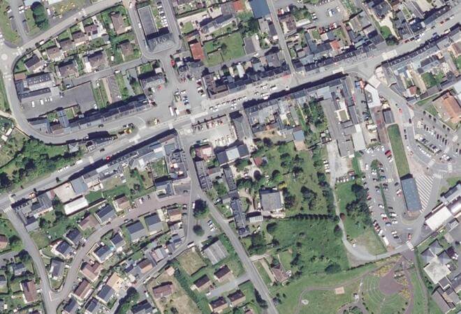 Vue aérienne Marché Couvert, Dozulé