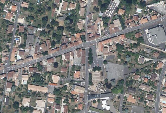 Vue aérienne Marché Couvert, L'Isle-d'Espagnac