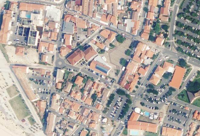 Vue aérienne Marché Couvert, Mimizan