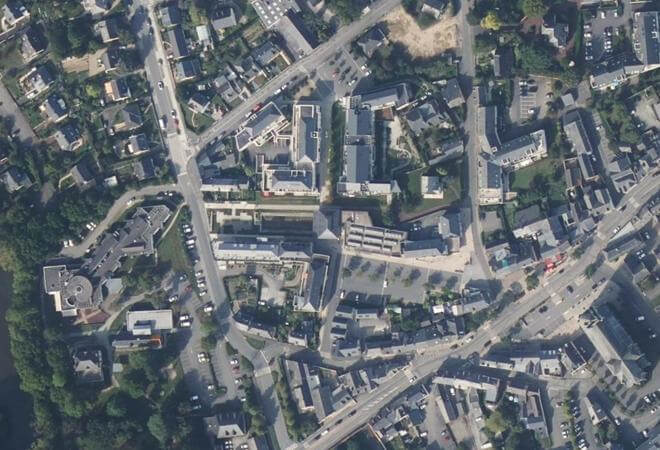 Vue aérienne marché couvert, Mordelles