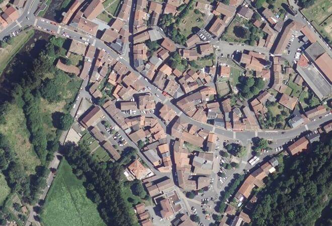 Vue aérienne Marché couvert, Pontgibaud