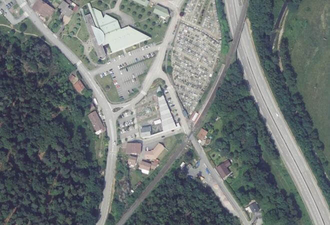 Vue aérienne Marché couvert, Saint-Nabord