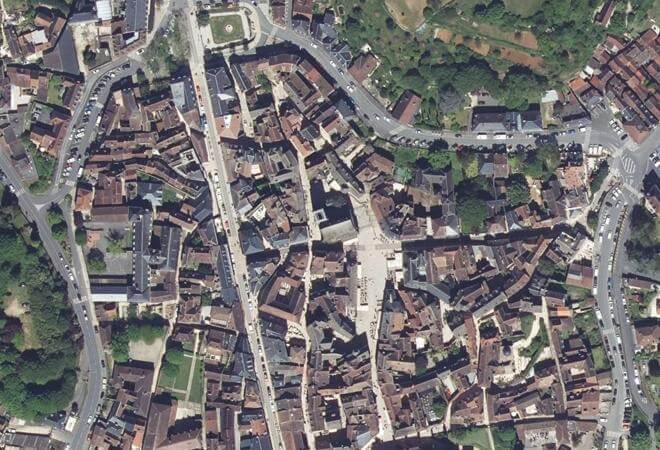 Vue aérienne Marché Couvert, Sarlat-la-Canéda
