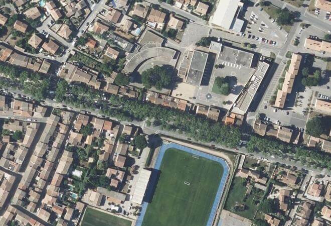 Vue aérienne Marché d'Aigues-Mortes, Aigues-Mortes