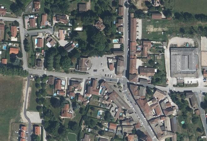 Vue aérienne Marché d'Ambérieux-en-Dombes, Ambérieux-en-Dombes