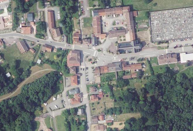 Vue aérienne Marché d'Étival-Clairefontaine, Étival-Clairefontaine