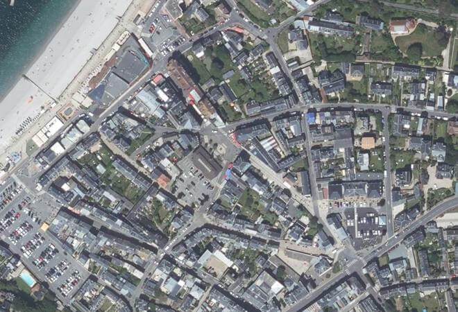 Vue aérienne Marché d'Étretat, Étretat