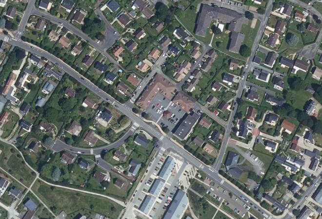 Vue aérienne Marché d'Isneauville, Isneauville