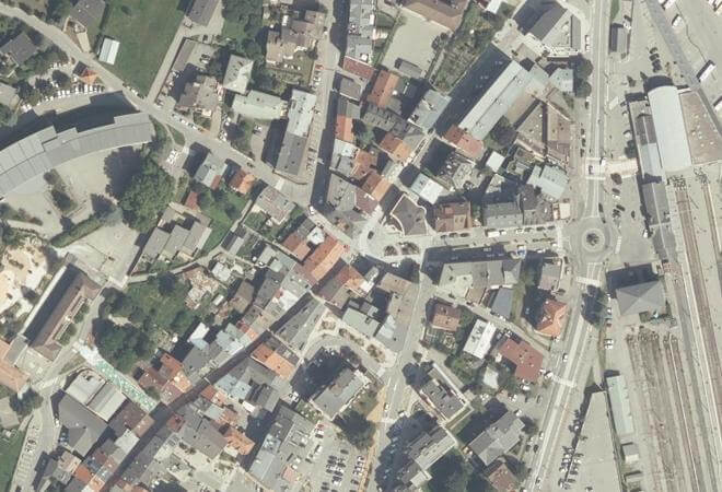 Vue aérienne Marché de Bourg-Saint-Maurice, Bourg-Saint-Maurice