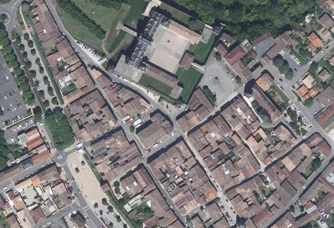 Vue aérienne Marché de Cadillac, Cadillac-sur-Garonne