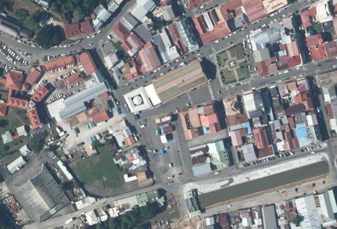 Vue aérienne Marché de Cayenne, Cayenne