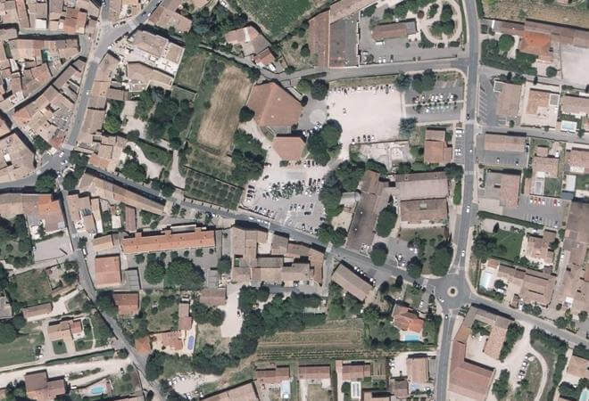Vue aérienne Marché de Châteauneuf-du-Pape, Châteauneuf-du-Pape