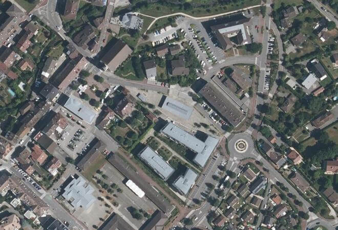 Vue aérienne Marché de Divonne-les-Bains, Divonne-les-Bains