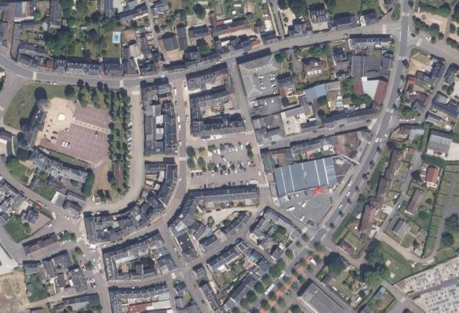 Vue aérienne Marché de Gacé, Gacé
