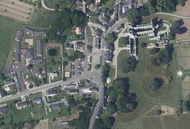 Vue aérienne Marché de Jumièges, Jumièges