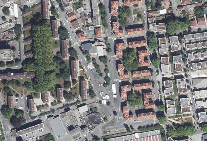 Vue aérienne Marché de l'Abbaye, Grenoble