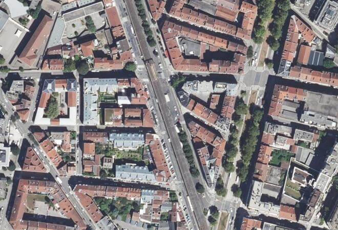 Vue aérienne Marché de l'Estacade, Grenoble