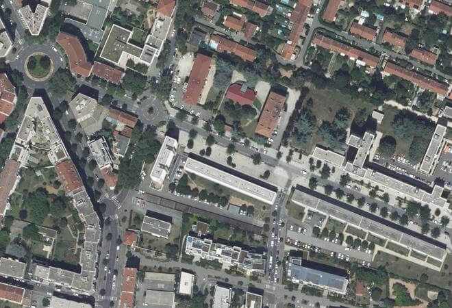 Vue aérienne Marché de la Ferrandière, Villeurbanne